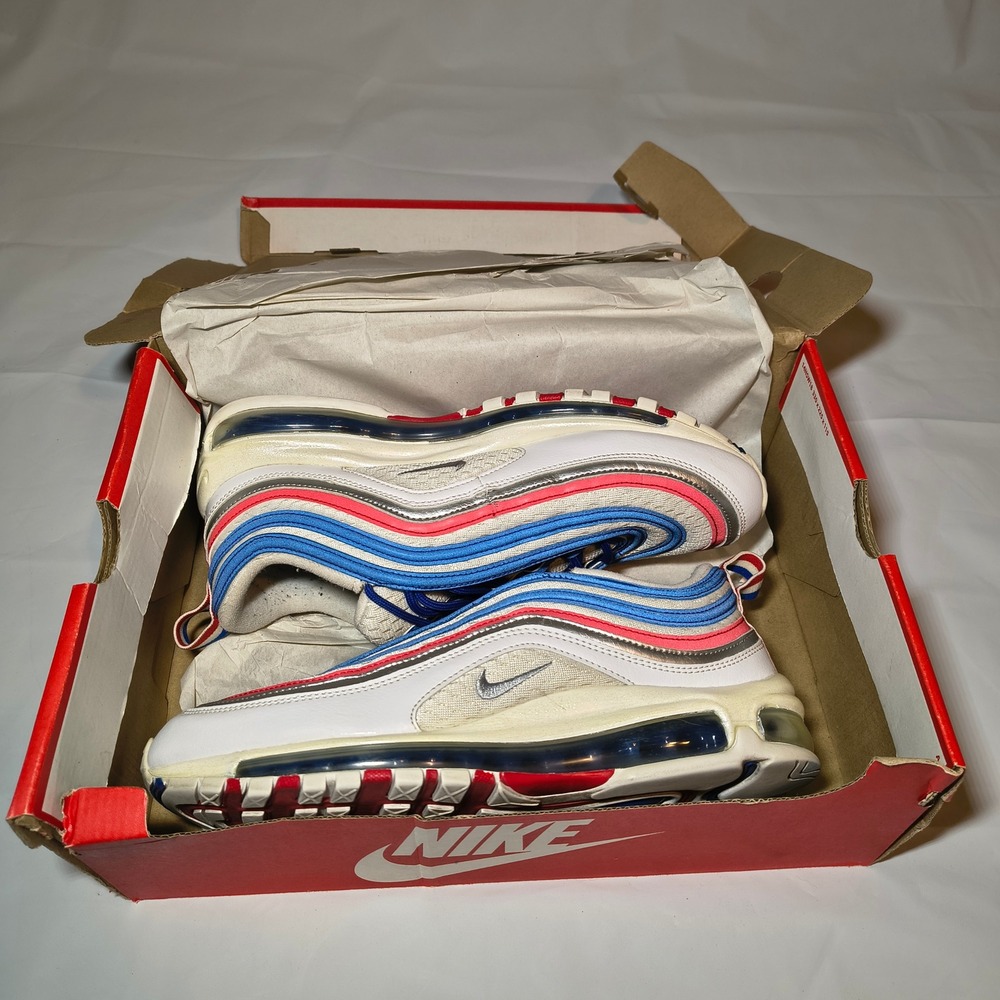 Nike Air Max 97 Game Royal Metallic Silver Red Mens 9 921826-404 Running Shoes